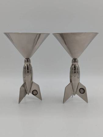 MCM Godinger Silver Plated Rocket Ship Martini Glasses 1