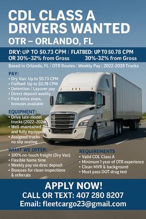 💰Payments💸2000-3500+ WEEKLY! Now Hiring CDL-A OTR Drivers💰 1