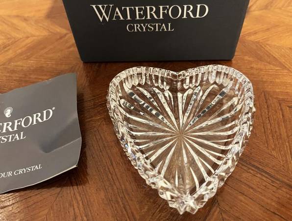 Waterford Clear Lead Crystal Heart Shape Jewelry Trinket Dish. 1