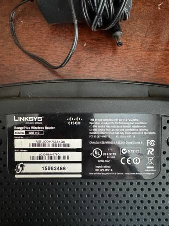 Router WiFi Internet Cisco Linksys antiguo - $10 (Raleigh RDU)63441934154627122