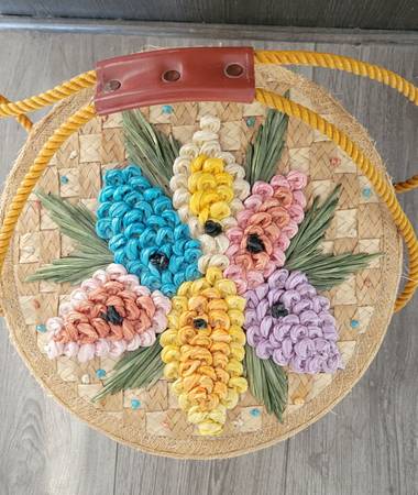 Hand Designed embroidered Basket with handle. 1