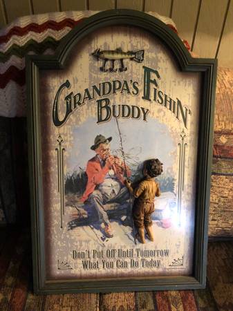 Vintage 3D Grandpa Fishing Sign 1
