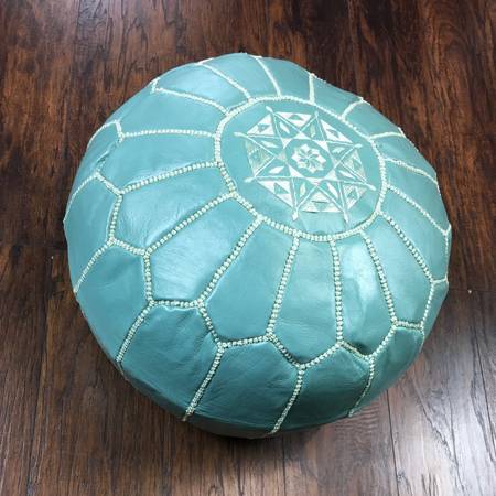 Teal Moroccan Leather Pouf (Unstuffed) 1