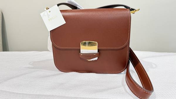 Fossil's Brown leather Lennox small flap crossbody bag 1