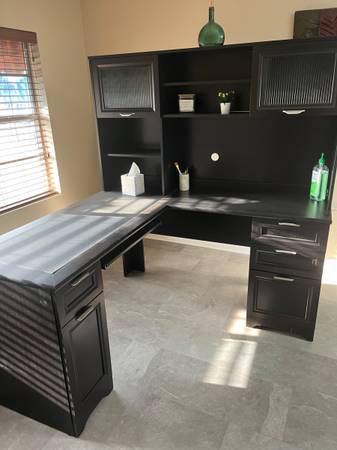 L- Shape Office Desk, Office chairs, Sleek Modern TV Stand, etc. 1