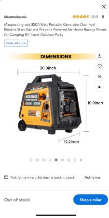 Generador portátil de 3500 W, combustible/gasolina - $450 (Panama City Beach)63440128247041122
