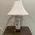 Vtg white porcelain pink florals lamp ornate brass stand MCM w/shade 14 thumbnail