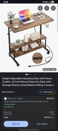 Adjustable Sitting or Standing Desk with power outlets and USB 1