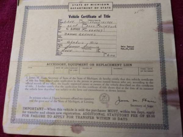 Vintage Historical Documents Michigan1955 Chevrolet 1