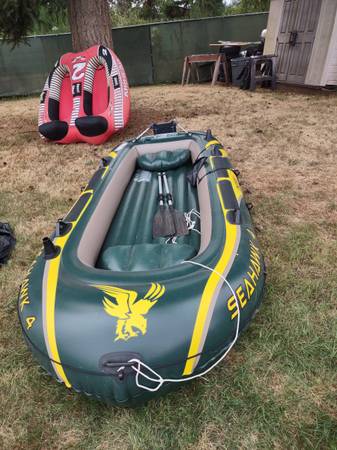 12 ft Intex Seahawk 4 boat with out board platform for motor 1