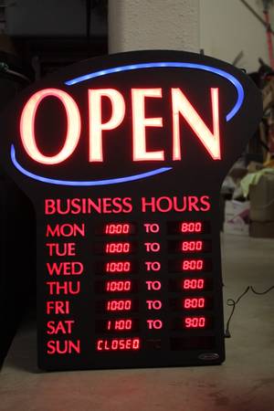 Open Sign, Programmable, LED w/ hours 1