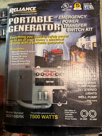 Reliance Electrical transfer switch for 7500 watt generator 1