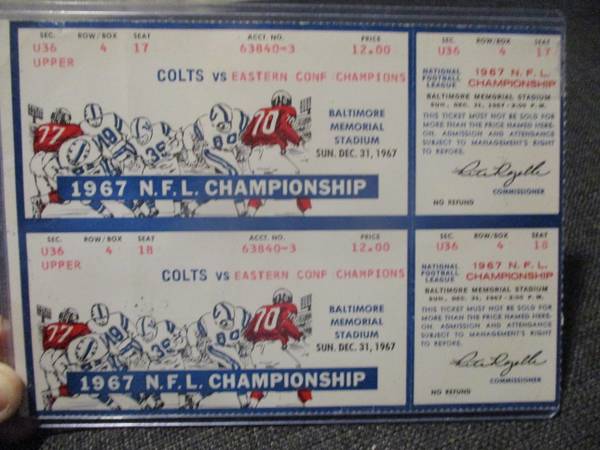 (2) - 1967 BALTIMORE COLTS NFL CHAMPIONSHIP - MEMORIAL STADIUM Tickets 1