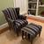 Green and navy striped wing back armchair 2 thumbnail