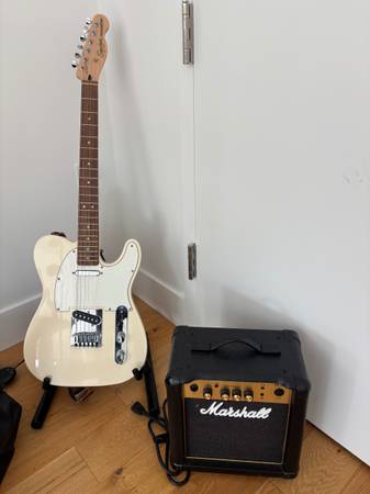 Squier Telecaster Guitar + Marshall Amp + Accessories – $300 1