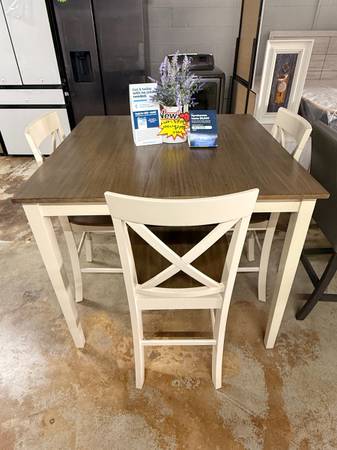 New White Brown Pub Table 5 Piece 1