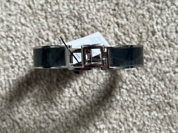 Chico's Polished Silver-Tone Mother of Pearl Hinged Bangle Bracelet - 1