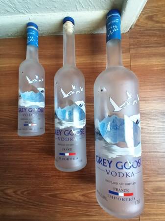 SET of 3 DIFFERENT SIZE GLASS BOTTLES VODRA " GRAY GOOSE" 1
