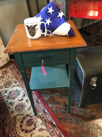 Sale Small Vintage Painted Stand with Natural Wood Top 1