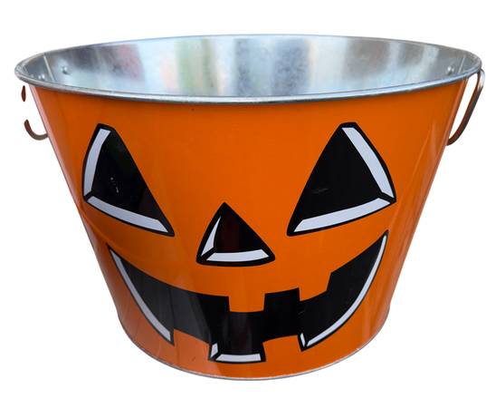 Large Metal Jackolantern Pumpkin Halloween Pail Bucket 1
