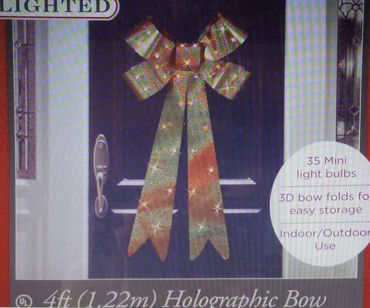 NEW 4 Foot Lighted Indoor Outdoor 3D Gold Christmas Holiday Bow 1