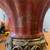 Chinoiserie Style Red Ceramic Scalloped Planter Pot on Ornate Bronze Base 1 thumbnail