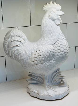 Glazed White Ceramic Rooster Large 18” 1