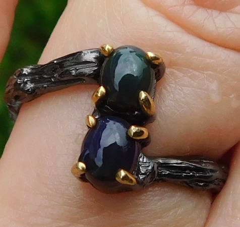 Natural Black Opal, Size 6. Antique Silver, One of a kind Ring. 1
