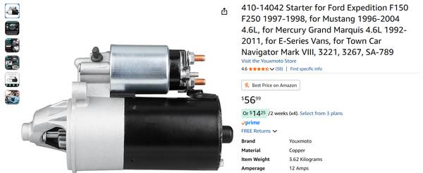 New Starter 2011-2020 Dodge Durango, 2009-2010 Dodge Ram 1