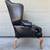 Vintage antique leather nailhead brass wing back chair library Baker 4 thumbnail