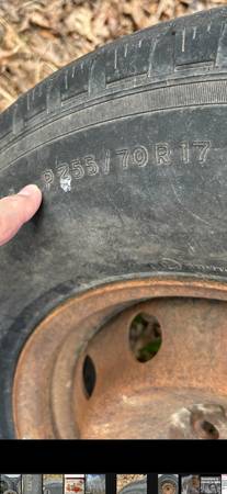 $25/ reduced from $35 tire on rust-wheel. 255. 70 R17. 6-lug (FORD??) 1