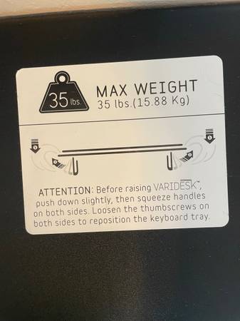 Varidesk Pro 30 Adjustable Standing Desk Converter - $40 (hercules, pinole, san pablo, el sob)63471480224257123