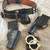 Vintage leather gun belt, 2 holsters and metal handcuffs (with 1 thumbnail
