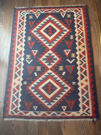 Red and blue hand woven kilim rug 1