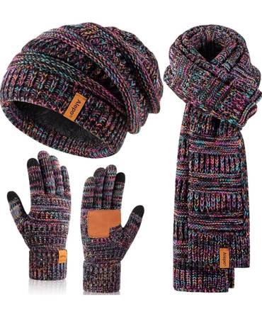 Winter Beanie Hat Scarf Gloves Set 1