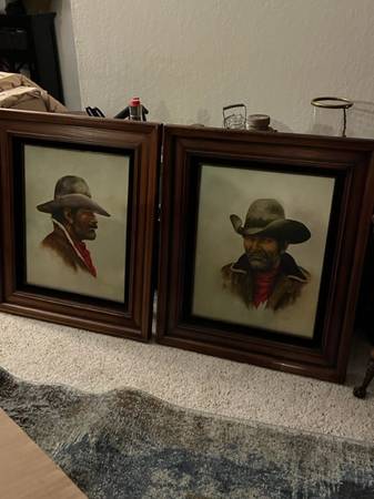 Signed Vintage Spanish Cowboy Vaquero Oil Paintings On Canvas 1