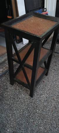Side Table Black Wood and Wicker 1
