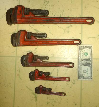 5 Ridgid Pipe Wrenches,HD,#6,8,10,14,18,Adjustable 1