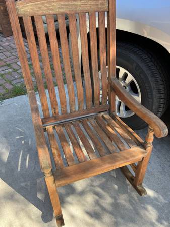 1x solid teak rocking chair  Located in concord  Recently cleaned, sanded and te 1
