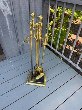 Antique Solid Brass Fireplace Set 1