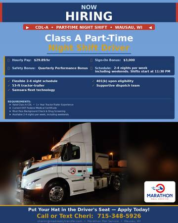 CDL A Part-time Local 3rd Shift Driver - Wausau, WI 1