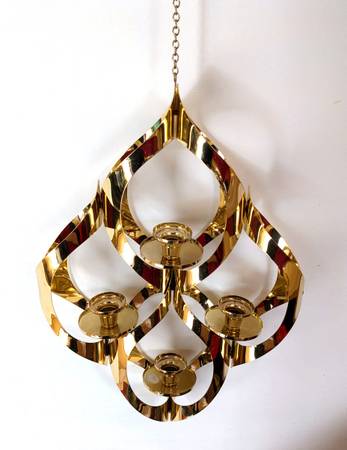 Large Vintage Brass Hanging Candle Holder by Mascot International 1