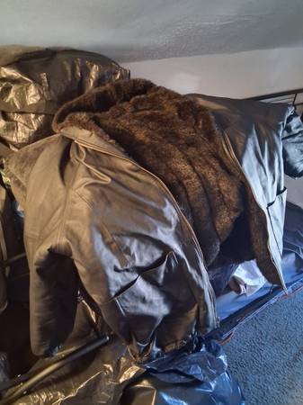 Black leather & Dark brown Reversal heavy duty fur coat 1