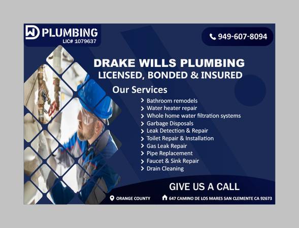 💧 Plumber San Clemente Drake Wills Plumbing 949-607-8094 💧 1