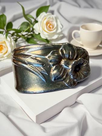 Spoon Ring Daffodil Pattern Silver Plate Floral Size 6.5 Handmade 1