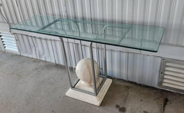 postmodern 1980s console table glass and metal 1