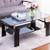 Black Glass Top Cocktail Coffee Table with Wooden Legs Chrome Details 7 thumbnail