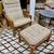 Teak Wood Beige Upholstered High Back Lounge Chair 1 thumbnail