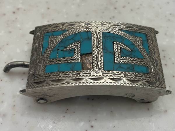 Silver Belt Buckle with Turquoise Inlay 1