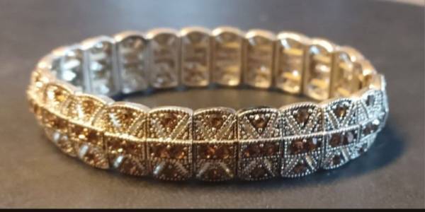 Silver Brown Rhinestone Stretch Bridal Wedding Bracelet. 1